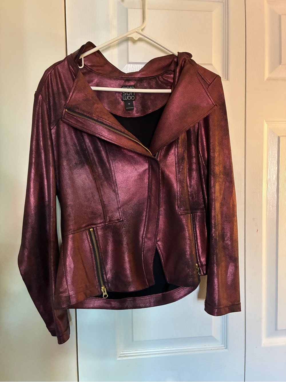 Clara Sun Woo Metallic Plum Leather Moto Jacket